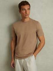 Reiss Camel Bless Cotton Crew Neck T-Shirt - Image 1 of 4