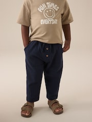 Navy Blue Textured Jersey 100% Cotton Joggers (3mths-7yrs) - Image 1 of 3