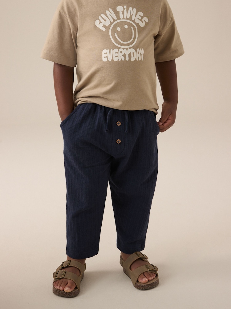 Navy Blue Textured Jersey 100% Cotton Joggers (3mths-7yrs) - Image 1 of 3