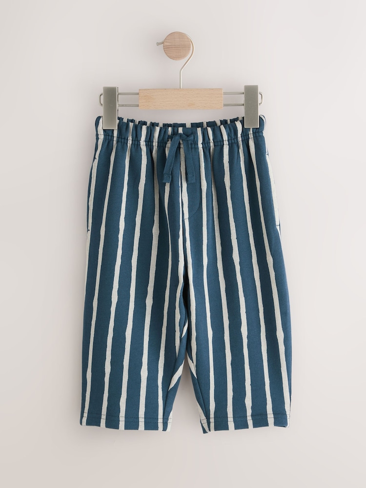 Navy Blue/White Stripe 100% Cotton Patterned Jersey Joggers (3mths-7yrs) - Image 1 of 4