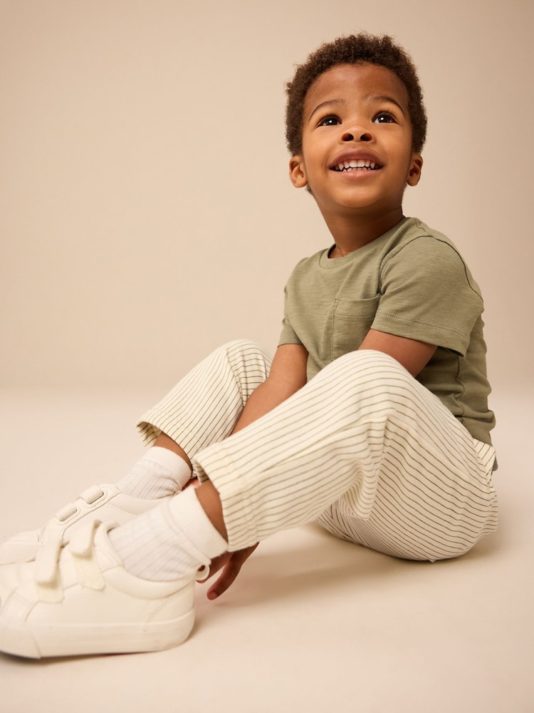 Ecru Off White Patterned Jersey 100% Cotton Joggers (3mths-7yrs) - Image 3 of 9