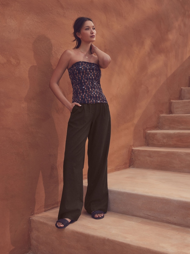 Chocolate Brown Stay Smart Wide Leg Linen Rich Trousers - Image 1 of 9