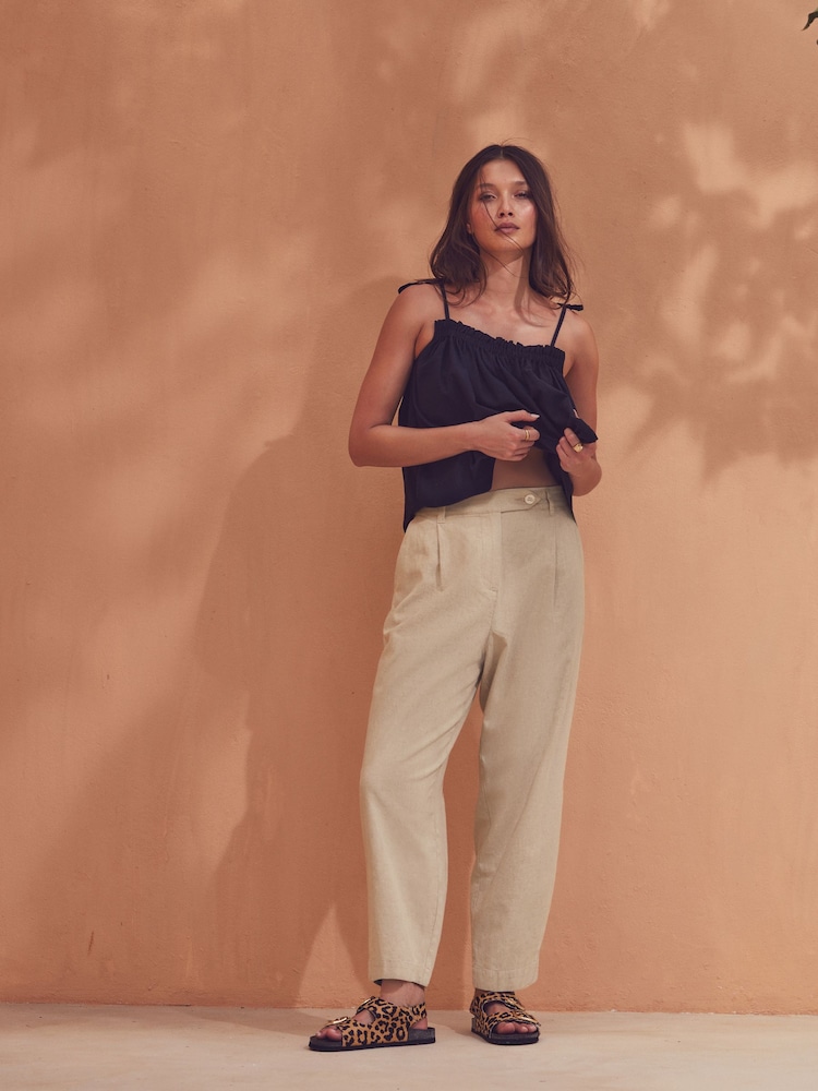Nature - Pantalon Stay Smart Barrel Leg en lin riche - Image 1 of 8