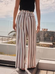 Ecru Stripe Tie Waist Wide Leg Linen Blend Trousers - Image 3 of 7