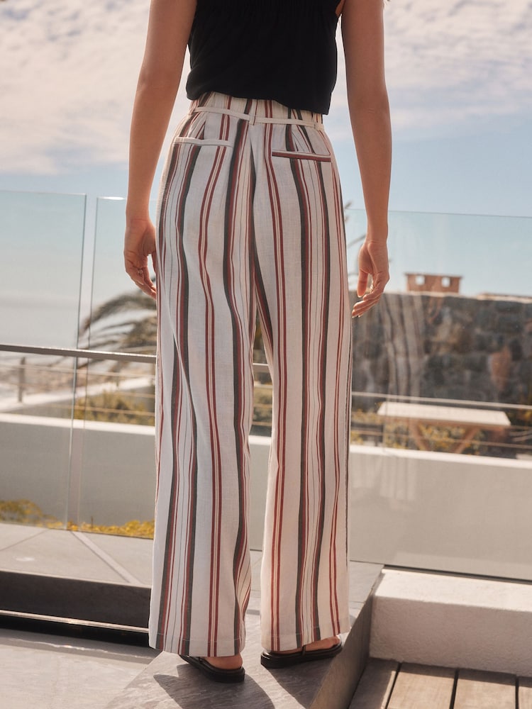 Rayure Ecru - Pantalon Blend lin large à taille nouée - Image 3 of 7