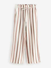 Ecru Stripe Tie Waist Wide Leg Linen Blend Trousers - Image 5 of 7