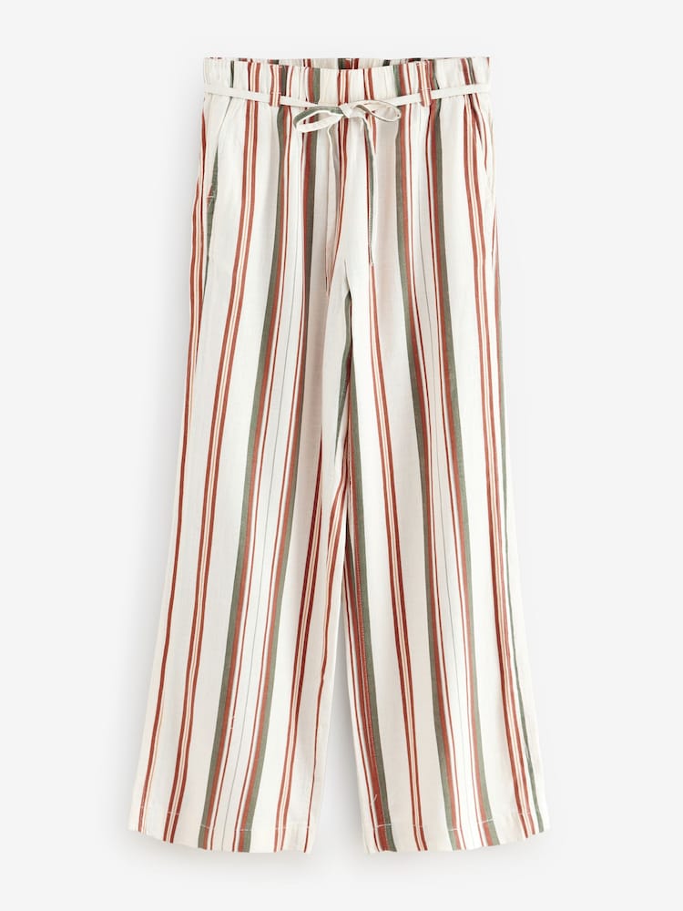 Rayure Ecru - Pantalon Blend lin large à taille nouée - Image 5 of 7