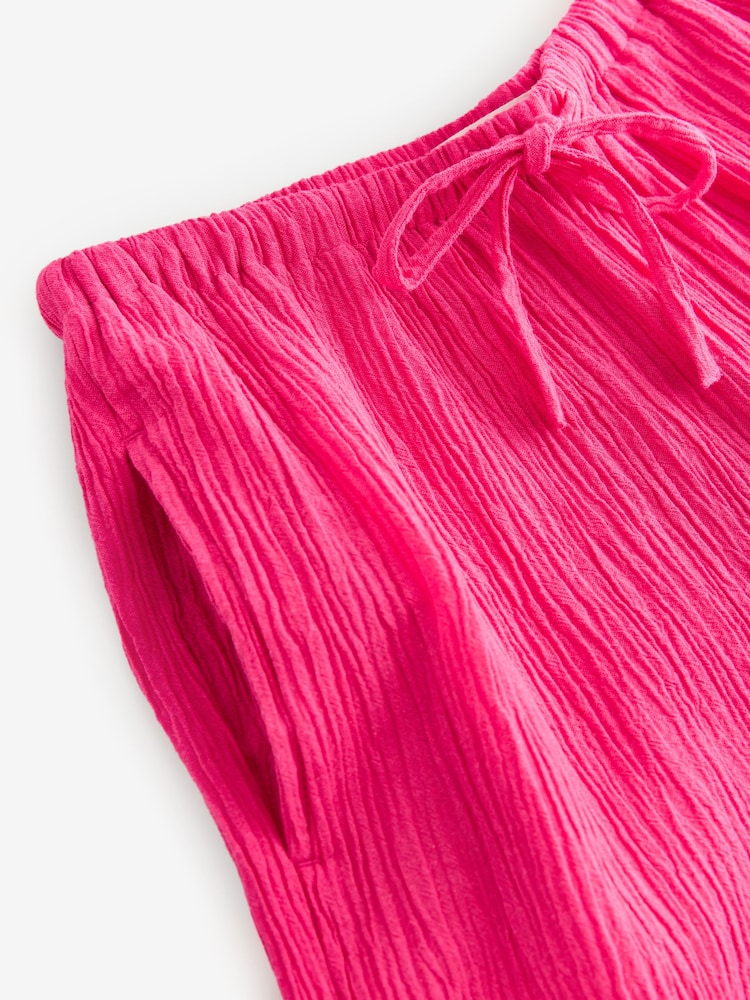 Bright Pink Wide Leg Textured Co-ord Trousers with Linen - Image 7 of 7
