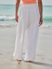 White Wide Leg Pull-On Linen Blend Trousers - Image 4 of 8