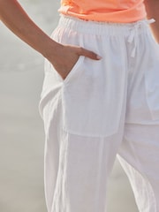 White Wide Leg Pull-On Linen Blend Trousers - Image 5 of 8