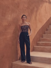 Navy Stay Smart Wide Leg Linen Rich Trousers - Image 1 of 7