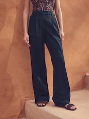 Navy Stay Smart Wide Leg Linen Rich Trousers - Image 2 of 7