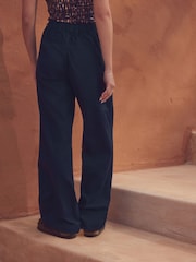Navy Stay Smart Wide Leg Linen Rich Trousers - Image 3 of 7