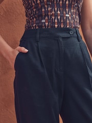 Navy Stay Smart Wide Leg Linen Rich Trousers - Image 4 of 7