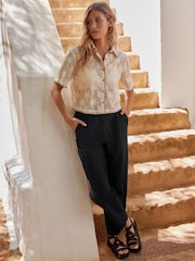 Black Stay Smart Barrel Leg Linen Rich Trousers - Image 1 of 8