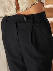 Black Stay Smart Barrel Leg Linen Rich Trousers - Image 5 of 8