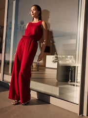 Red Wide Leg Trousers with Linen - Image 1 of 6