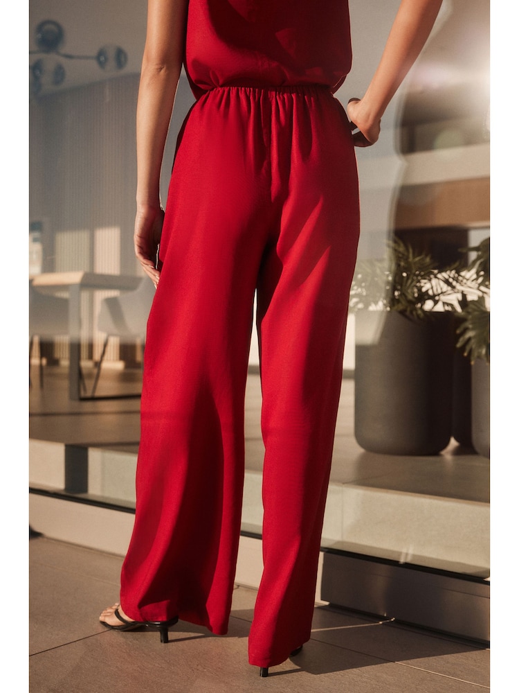 Red Wide Leg Trousers with Linen - Image 2 of 6