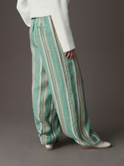 Green Stripe N. Premium 100% Linen Wide Leg Pull-on Trousers - Image 4 of 9