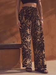 Palmier noir - Pantalon Blend lin large à taille nouée - Image 2 of 9