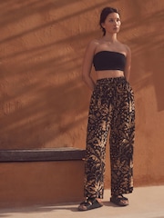 Palmier noir - Pantalon Blend lin large à taille nouée - Image 4 of 9