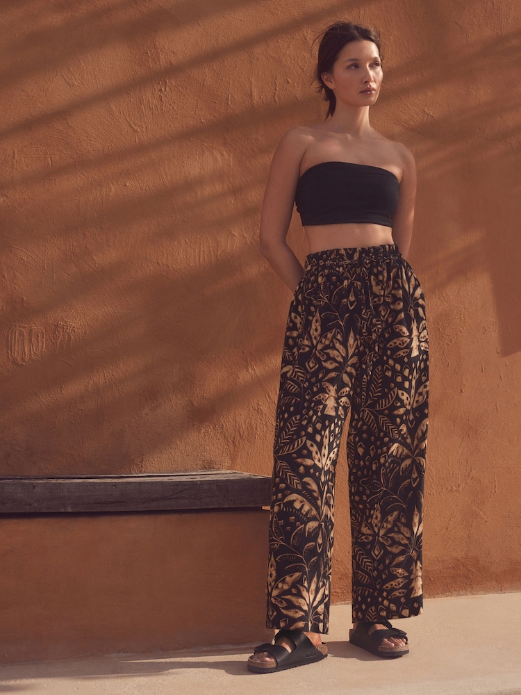 Palmier noir - Pantalon Blend lin large à taille nouée - Image 4 of 9