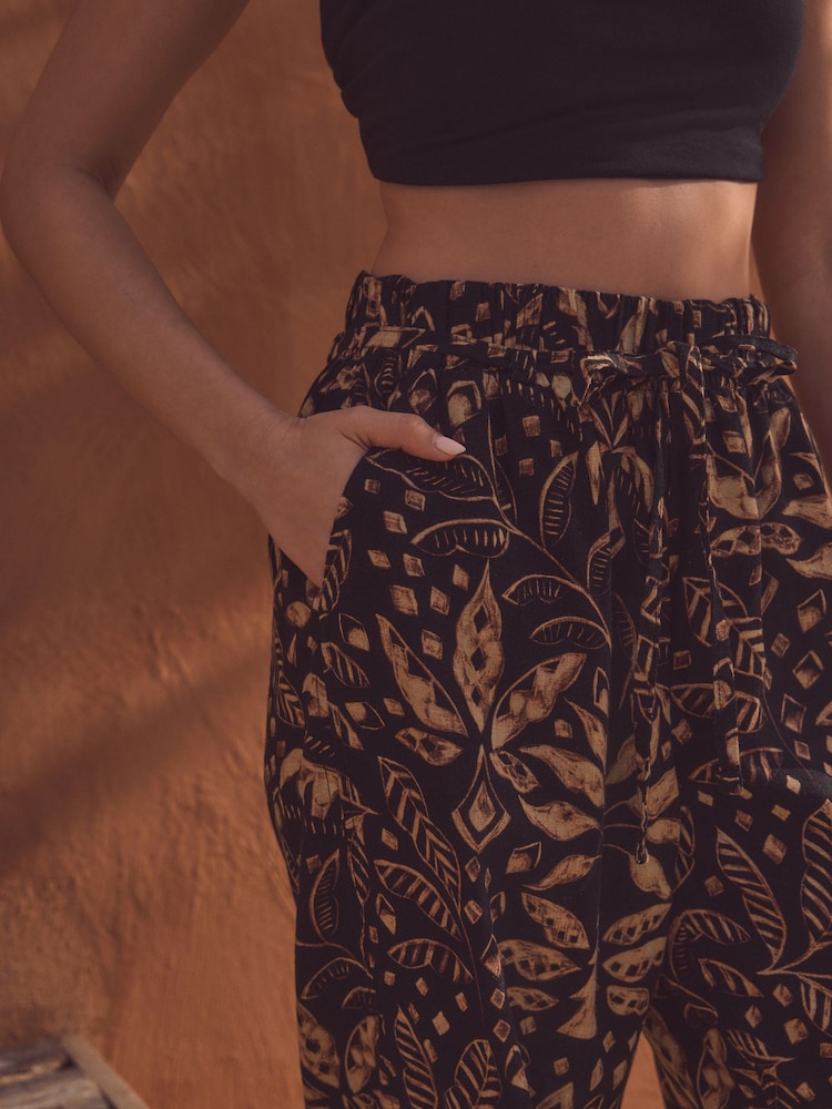 Palmier noir - Pantalon Blend lin large à taille nouée - Image 5 of 9
