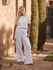 White N. Premium 100% Linen Wide Leg Pull-on Trousers - Image 1 of 8