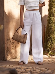 White N. Premium 100% Linen Wide Leg Pull-on Trousers - Image 2 of 8