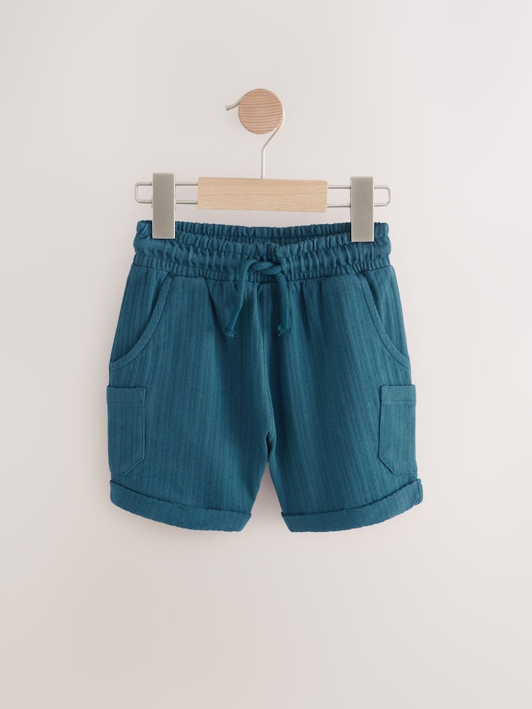 Blue Lightweight Textured Jersey Shorts (3mths-7yrs) - Image 1 of 4 Blue Lightweight Textured Jersey Shorts (3mths-7yrs) - Image 1 of 4