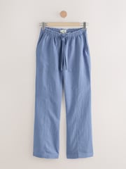Blue Wide Leg Pull-On Linen Blend Trousers - Image 6 of 9