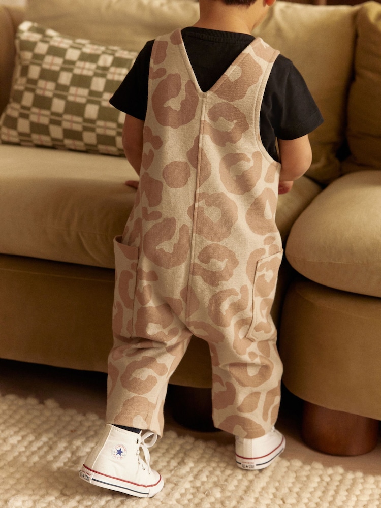 Imprimé animal marron fauve - Ensemble salopette et t-shirt 100% jersey de coton (3mois -7ans) - Image 3 of 9