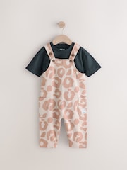 Tan Brown Animal Print 100% Cotton Jersey Dungaree And T-Shirt Set (3mths-7yrs) - Image 5 of 9