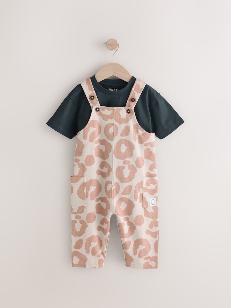 Imprimé animal marron fauve - Ensemble salopette et t-shirt 100% jersey de coton (3mois -7ans) - Image 5 of 9