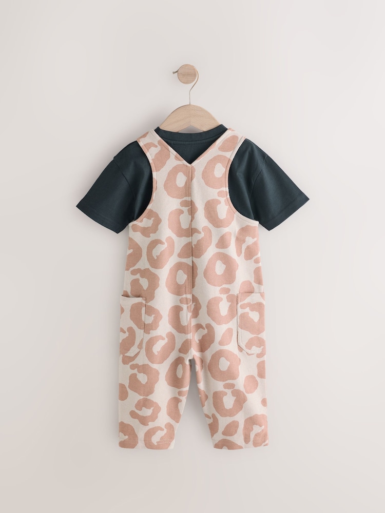Imprimé animal marron fauve - Ensemble salopette et t-shirt 100% jersey de coton (3mois -7ans) - Image 6 of 9