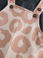 Tan Brown Animal Print 100% Cotton Jersey Dungaree And T-Shirt Set (3mths-7yrs) - Image 8 of 9