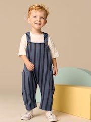 Blue/Black Stripe 100% Cotton Jersey Dungaree And T-Shirt Set (3mths-7yrs) - Image 1 of 9