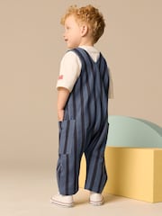 Blue/Black Stripe 100% Cotton Jersey Dungaree And T-Shirt Set (3mths-7yrs) - Image 2 of 9