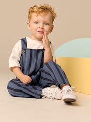 Blue/Black Stripe 100% Cotton Jersey Dungaree And T-Shirt Set (3mths-7yrs) - Image 3 of 9