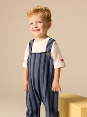 Blue/Black Stripe 100% Cotton Jersey Dungaree And T-Shirt Set (3mths-7yrs) - Image 4 of 9