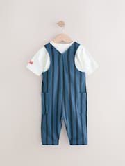Blue/Black Stripe 100% Cotton Jersey Dungaree And T-Shirt Set (3mths-7yrs) - Image 5 of 9