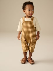 Tan Brown Gingham Jersey Dungaree and Short Sleeve T-Shirt Set (3mths-7yrs) - Image 1 of 4