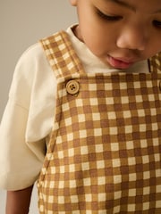 Tan Brown Gingham Jersey Dungaree and Short Sleeve T-Shirt Set (3mths-7yrs) - Image 2 of 4