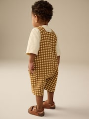 Tan Brown Gingham Jersey Dungaree and Short Sleeve T-Shirt Set (3mths-7yrs) - Image 3 of 4