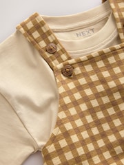 Tan Brown Gingham Jersey Dungaree and Short Sleeve T-Shirt Set (3mths-7yrs) - Image 8 of 9