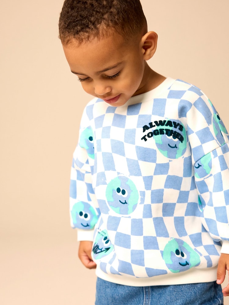 Blue on White All-Over Print Crew Neck Sweatshirt (3mths-7yrs) - Image 1 of 8