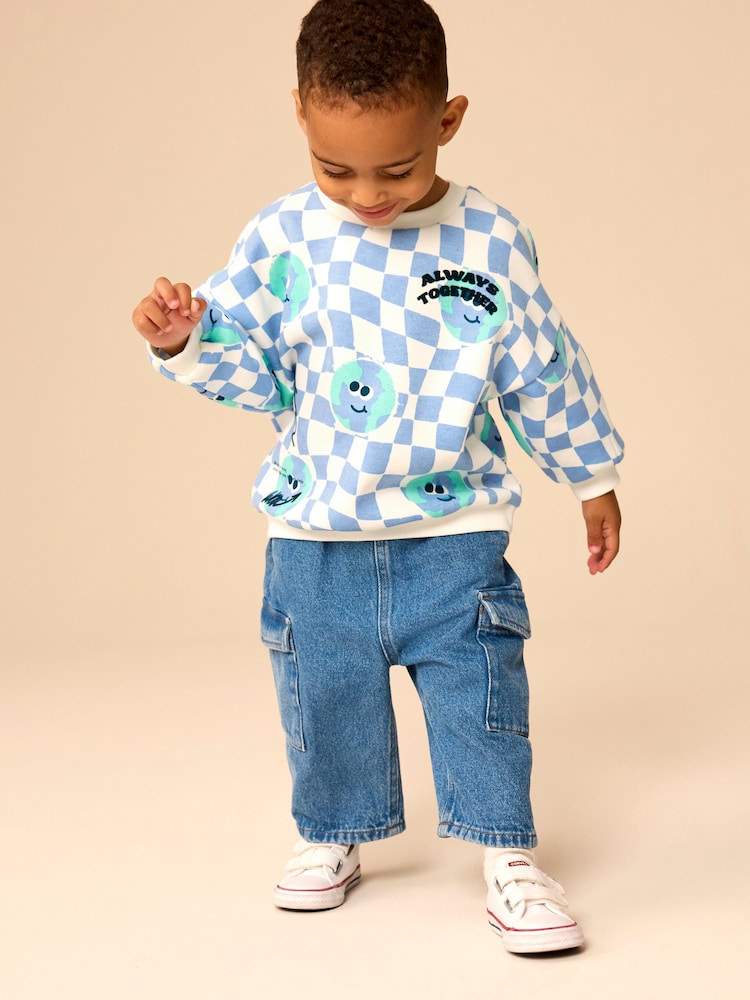 Blue on White All-Over Print Crew Neck Sweatshirt (3mths-7yrs) - Image 2 of 8