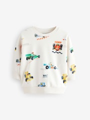 Ecru Off White Cars All-Over Print Crew Neck Sweatshirt (3mths-7yrs) - Image 1 of 4
