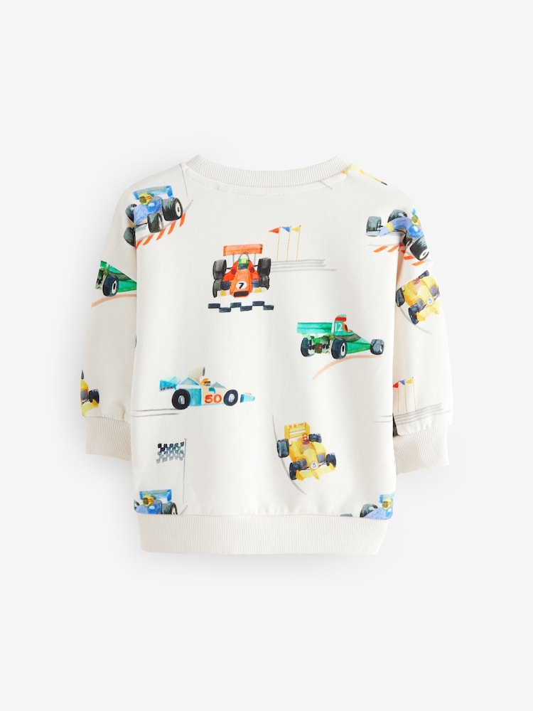 Ecru Off White Cars All-Over Print Crew Neck Sweatshirt (3mths-7yrs) - Image 2 of 4