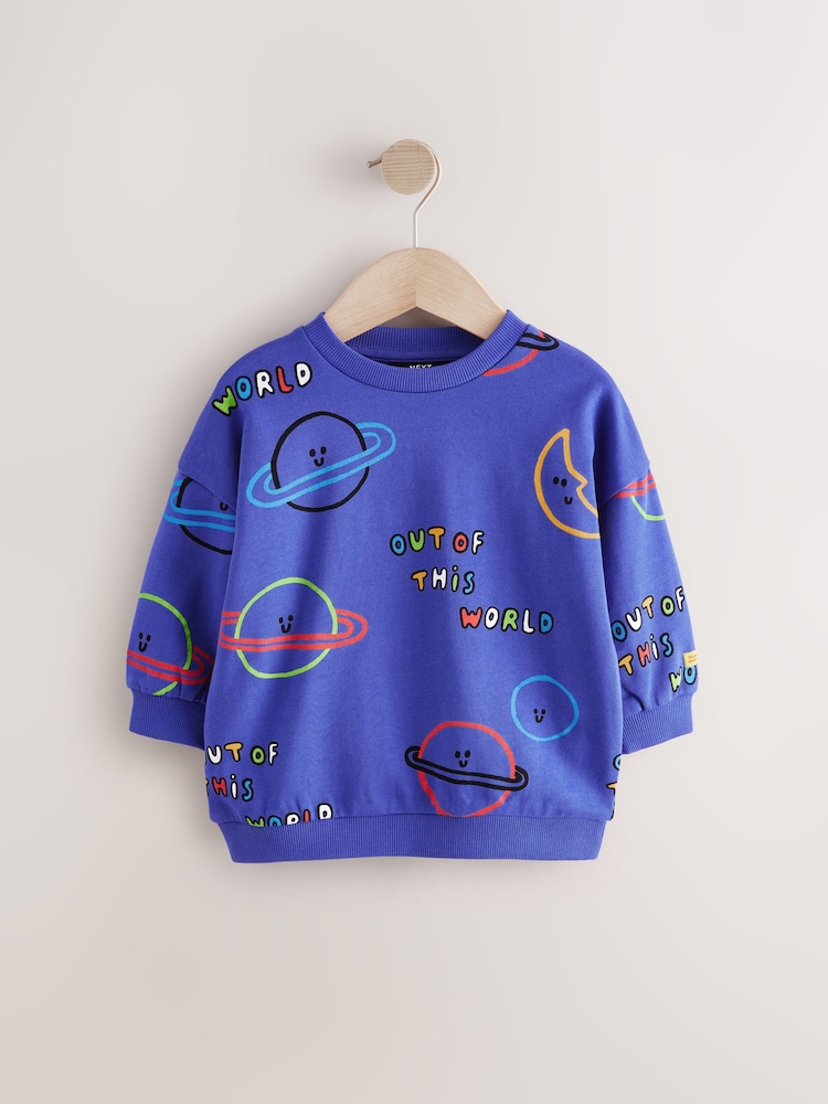 Blue Space All-Over Print Crew Neck Sweatshirt (3mths-7yrs) - Image 1 of 4